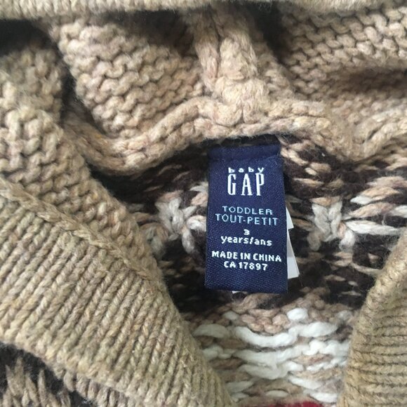 Baby Gap Button Up Knit Sweater Pockets Hooded Reindeer Moose Sz 3 Unisex Beige - Picture 10 of 15